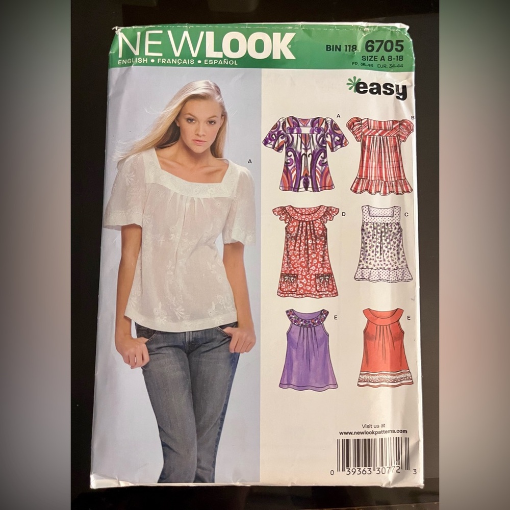 New Look Sewing Pattern 6705 Misses Top Shirt Sz. 8-18 w/ Variations Uncut